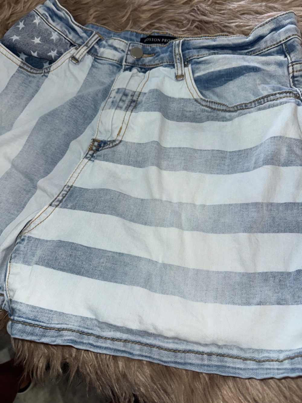 Boston Proper Light Blue & White American Flag Denim Shorts - Picture 4 of 8